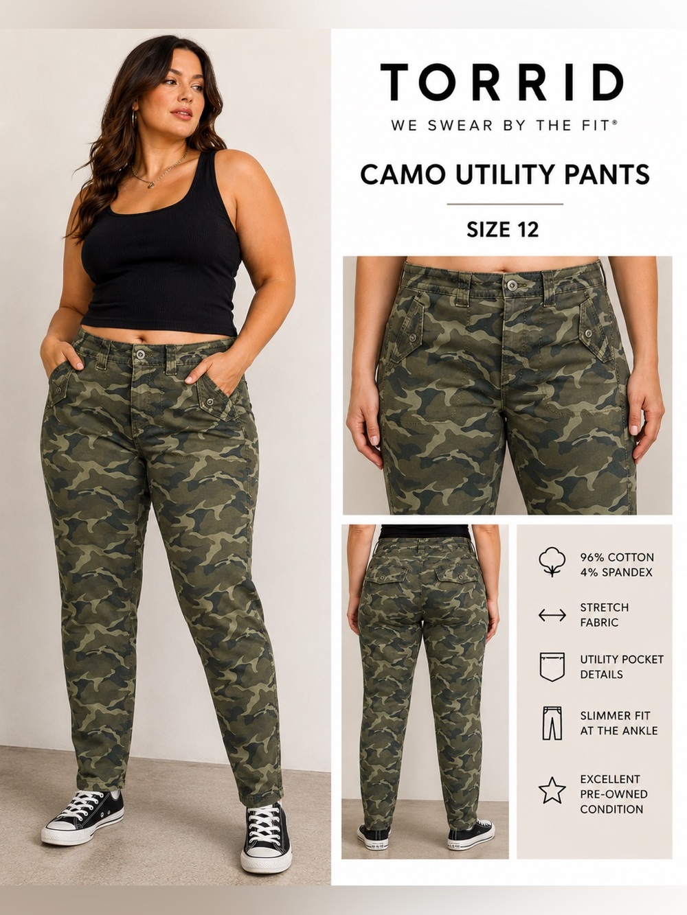 Torrid Camo Utility Pants Size 12 Green Military Print Stretch
